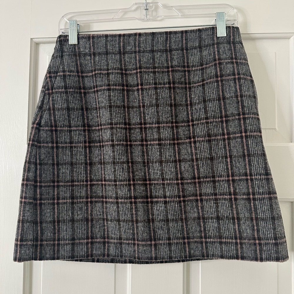 LOFT Black and Pink Plaid A-Line Skirt